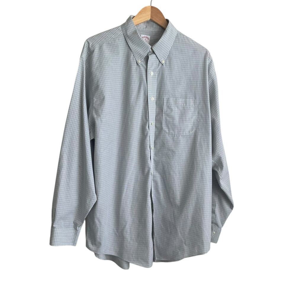 Brooks Brothers Mens Shirt XL Blue Checked Button Up Preppy Travel Officewear